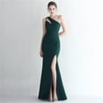 thumbnail image 1 of Vestido de satén ajustado de un solo hombro, largo, adelgazante, con cola de pez, para cenas de celebridades, para exhibiciones de modelos de autos de bodas, 1 of 6