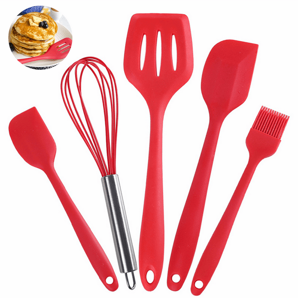 red silicone kitchen utensils set