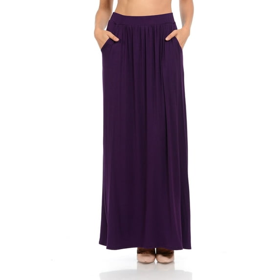 Pastel by Vivienne Women's Maxi Skirt with Elastic Waistband and Pockets Eggplant Large