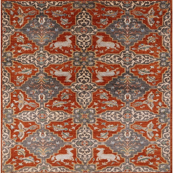 Ahgly Company Indoor Square Mid-Century Modern Red Oriental Area Rugs, 3' Square
