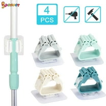 4Pcs Self Adhesive No Drilling Anti-Slip Clip Broom Mop Holder Wall Mounted Mop Grippers for Bathroom Kitchen and Wardrobe "Green"