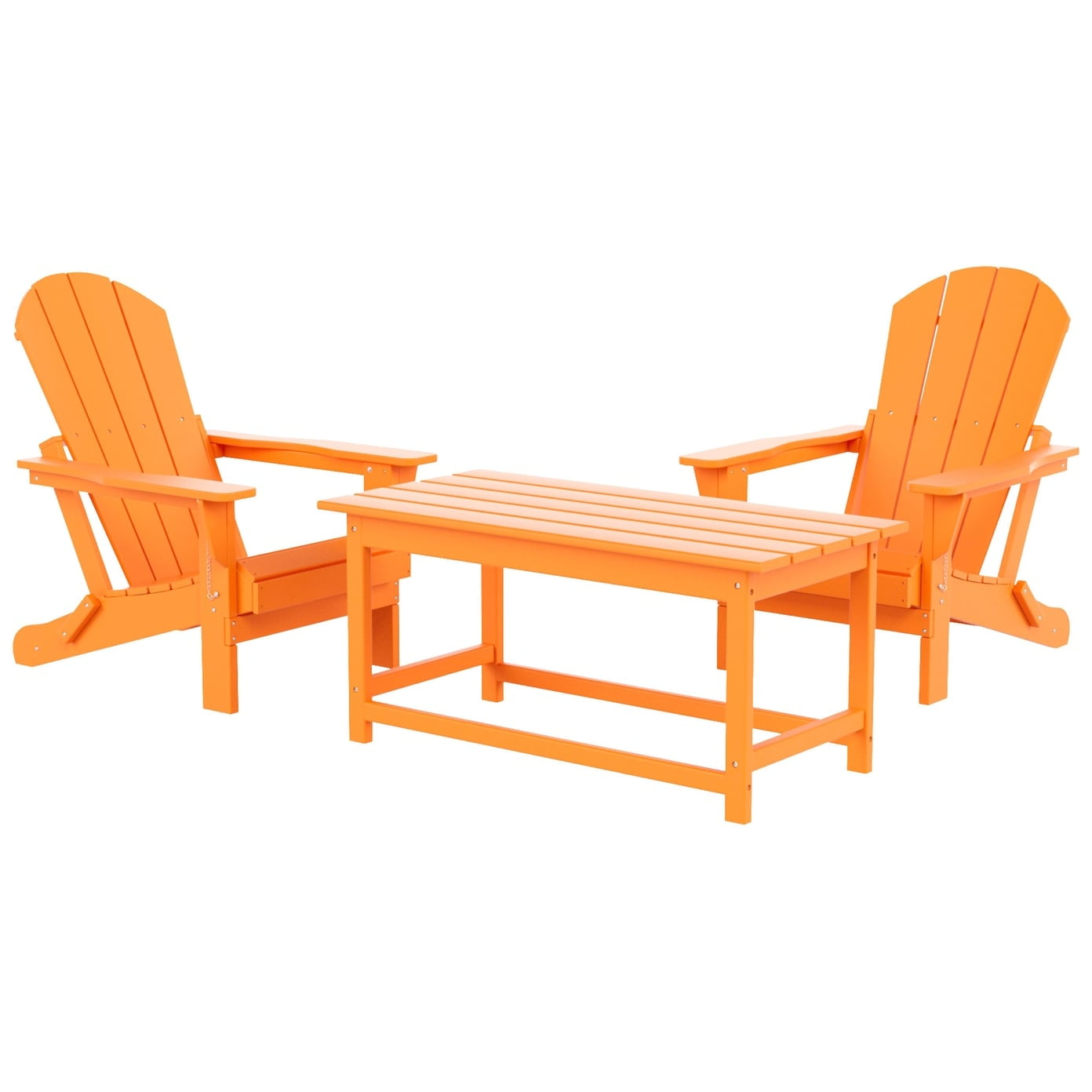 Polytrends  Laguna Hdpe All Weather Outdoor Patio Foldable Adirondack Chairs Conversation Set (3-Piece Set) Orange