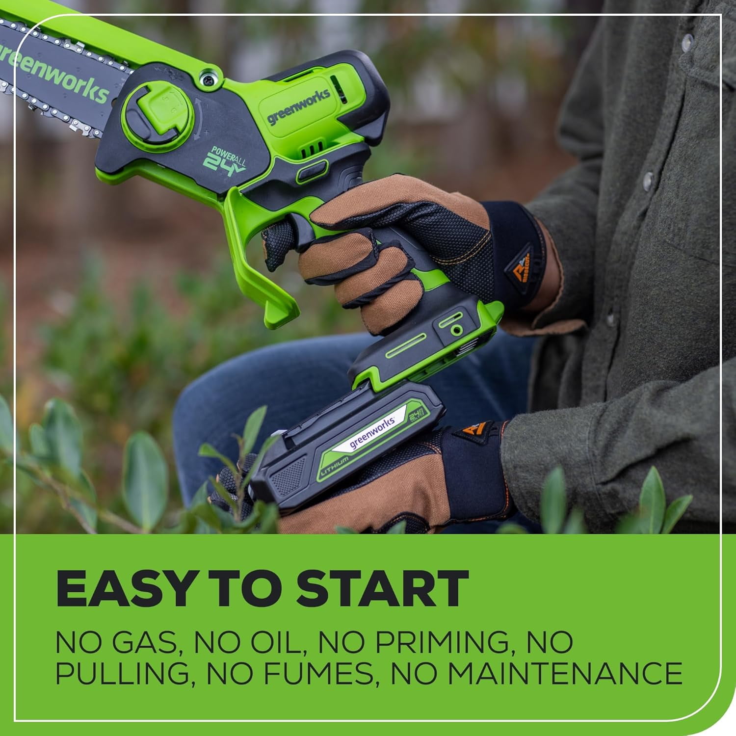 Greenworks 24V 6" Brushless Pruner Saw, 2.0Ah Battery and Charger Included