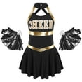thumbnail image 1 of vastwit Costume de Pom-Pom Girl pour Filles Sans Manches à Lettres Imprimées Uniforme de Cheerleading Robe Plissée avec Pompons Noir 8, 1 of 7