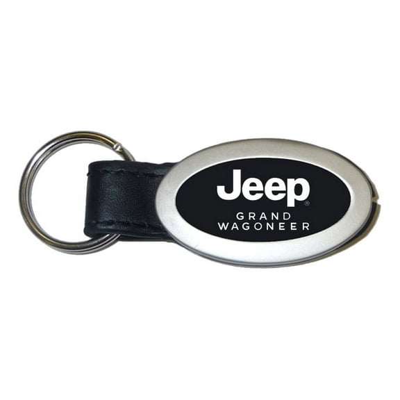 Jeep Grand Wagoneer Oval Leather Key Chain (Black)