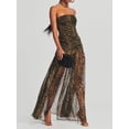 thumbnail image 2 of Faithtur Robe Tube pour Femmes Slim Sans Bretelles Dos Nu Patchwork en Maille Imprimé Léopard Tropical Fente Haute Longue Robe pour Fête Club Nuit, 2 of 9