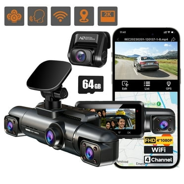 HUPEJOS GPS Dash Cam Front and Rear Inside,4K/2K Dashcam with Wi-Fi&APP Voice Control, 4 Channel FHD Dash Cam,360° Car Camera with 64GB Card, Loop Recording, Parking Mode,Night Vision