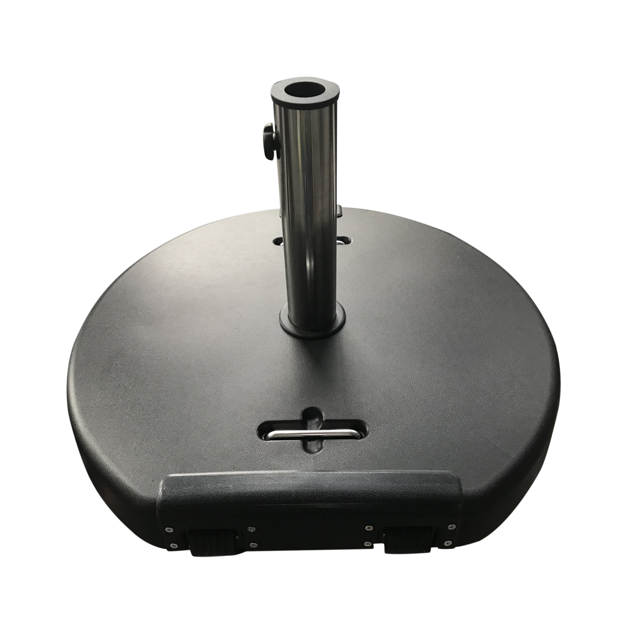 Outdoor 132lb Concrete Circular Umbrella Base with Stainless Steel Collar, Black