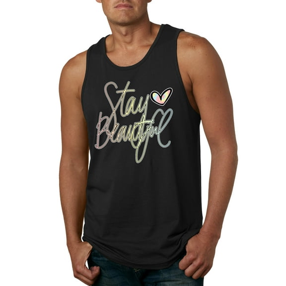 Stay Beautiful Positivity Quote Saying Pop Culture Mens Graphic Tank Top, Black, Small