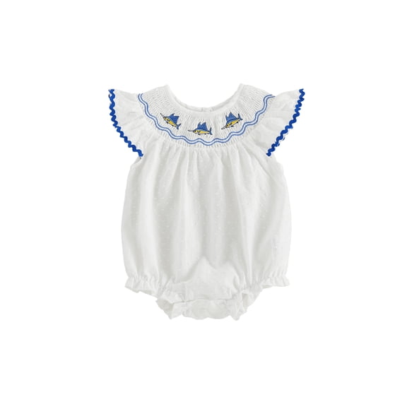 Cenuakty Girl Summer Romper Classic Fly Sleeve Swordfish Embroidery Bodysuit Newborn Playsuit