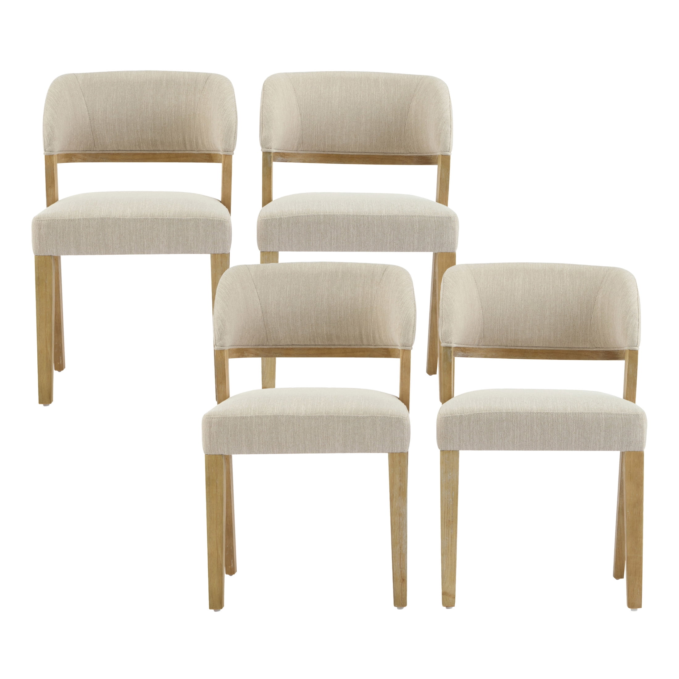 Christopher Knight Home Upholstered Dining Chairs with Solid Wood Frame, Natural+Beige, Set of 4
