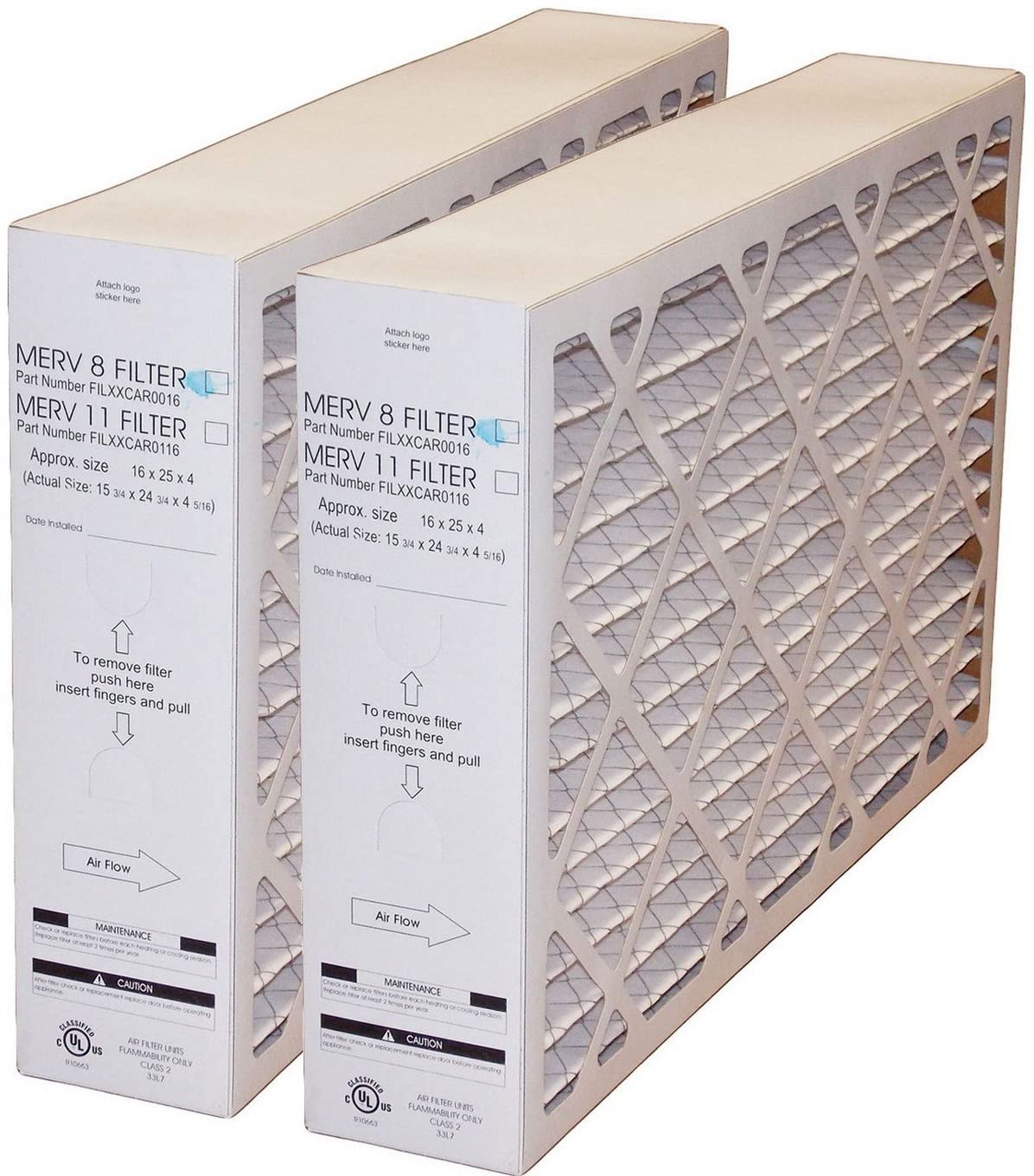 Carrier & Bryant FILXXCAR0016 (2 Pack) 16" x 25" x 5" Pleated Air