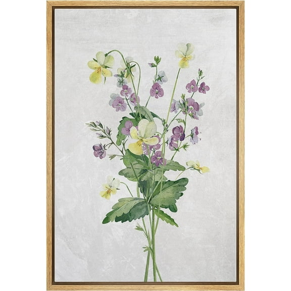 PixonSign Framed Canvas Print Wall Art Pastel Daisy Lavender Wildflower Nature Wilderness Illustrations Modern Art Botanical Floral Farmhouse/Country Relax/Calm/Cozy - 16"x24" Natural