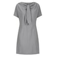 thumbnail image 4 of Robes pour Femmes 2024 Été Surdimensionné Nouveau Tempérament Élégant Col Rond Noué Manches Courtes Couleur Unie Coton Lin Robe 50 % de Réduction!, 4 of 6