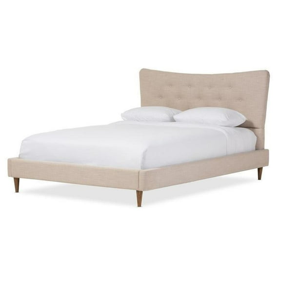 Bowery Hill Modern Queen Platform Bed in Beige Linen Fabric