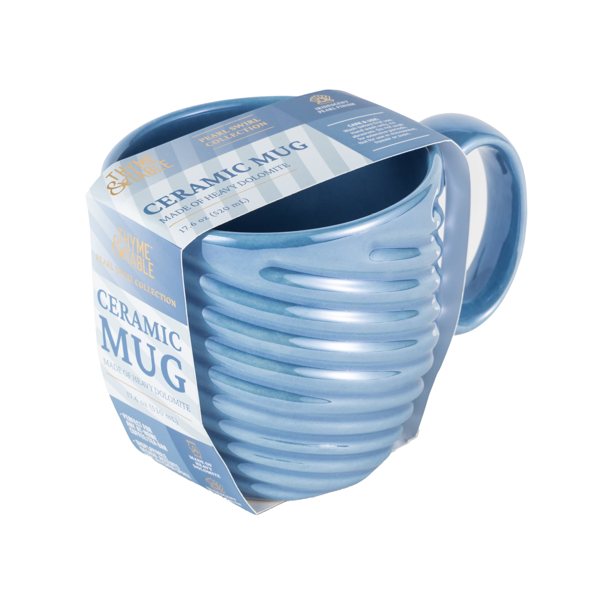 (2 pack) Thyme & Table Blue Pearl Swirl Mug 17.6 fl oz, Stoneware