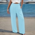 thumbnail image 2 of ibiyuan Pants Women High Elastic Waisted Womens Palazzo Pants with Pockets Breathable Trousers for Women Drawstring Womens Lounge Pants Spring Fashion Beach Bottoms, 2 of 6