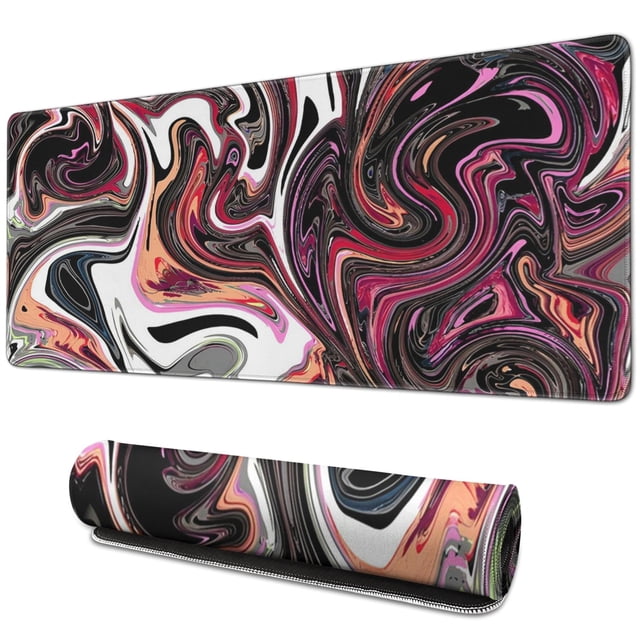 Functional Elegance for Your Desk - Extended XL Mousepad with Black Marble Fluid Design, Non-Slip Rubber Base, 31.5 x 11.8 in Perfect for Gaming and Office Work.