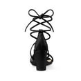 thumbnail image 2 of BLISSFUL STEP Women's Shoes Open Toe Lace Up Block Heel Strappy Heels Black 7.5, 2 of 8