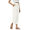 thumbnail image 3 of DuoJiaJ Ladies' And Linen High Waisted Solid Color Loose And Tight Waist Lace Up Wide Leg Pants Women's Wide Leg Pants White S, 3 of 5