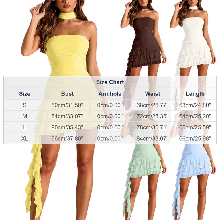 solid ruched tube dress Karymi Spring Dresses Solid Choker Strapless Tube Dress, Ruched Bodycon  Mesh Mini Dress with Tiered Ruffle Hem & Asymmetric Draped Ruffle, Cocktail  Dress Maxi Dress