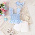 thumbnail image 4 of Toddler Baby Girl Outfits Summer Clothes Set Striped Bow Ruffle Strap Top and Shorts Set with Matching Bow Headband Tropical Beach Clothes Set 18-24 Months, 4 of 7