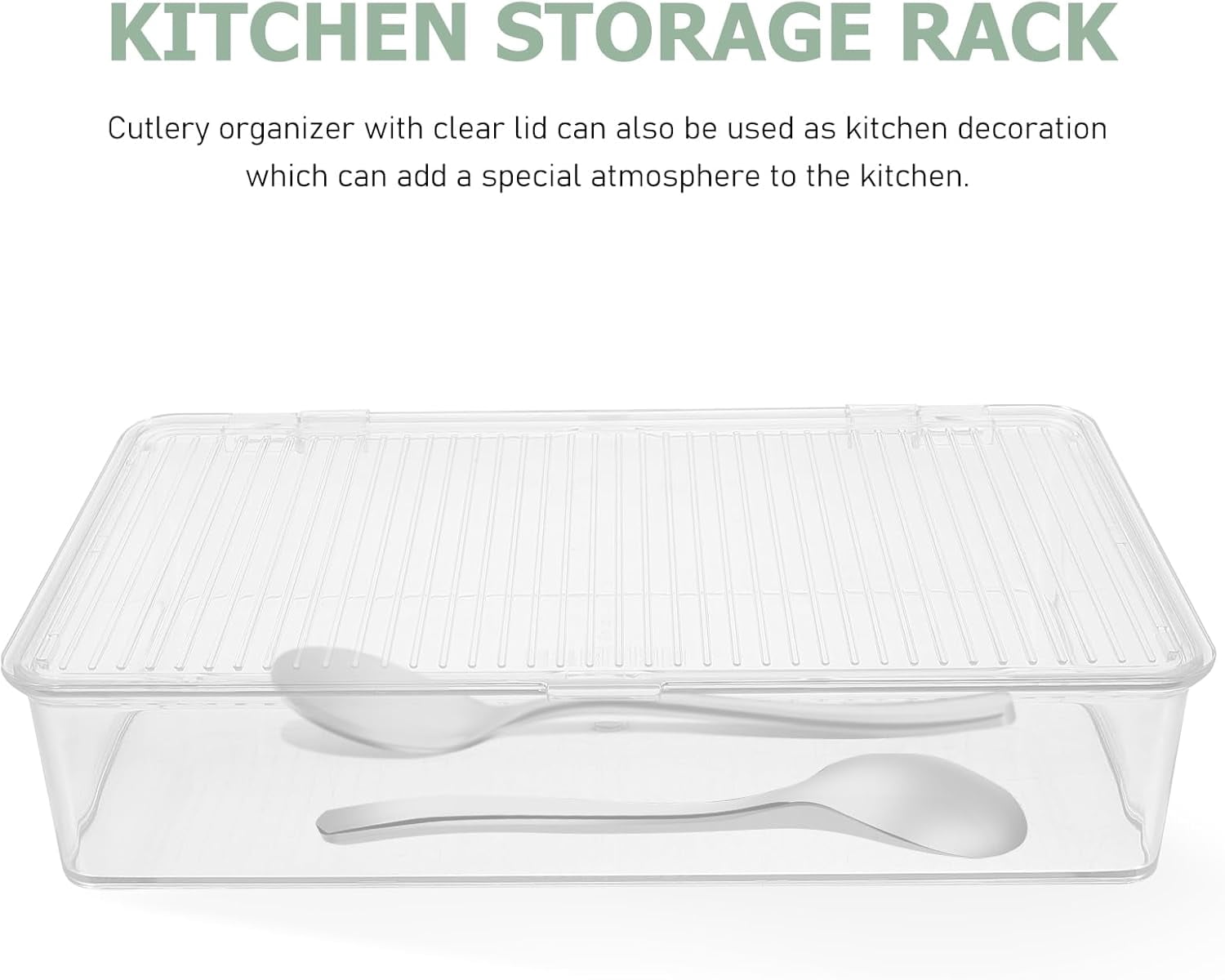Transparent Plastic Utensil Holder with Hinged Lid, Stackable Cutlery Organizer for Forks, Knives, Spoons, and Tableware, Multi-Purpose Storage Box for Kitchen, Bathroom, Office, and Dorm, 10.