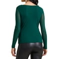 thumbnail image 3 of Women's Semi Sheer Long Sleeve Ruched V Neck Sequin Panel Casual Party Shirt Top S Green, 3 of 6
