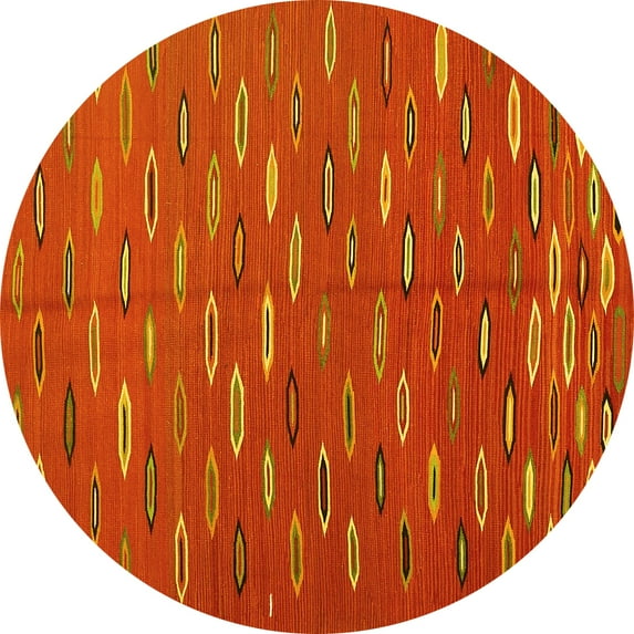 Ahgly Company Machine Washable Indoor Round Abstract Yellow Contemporary Area Rugs, 6' Round