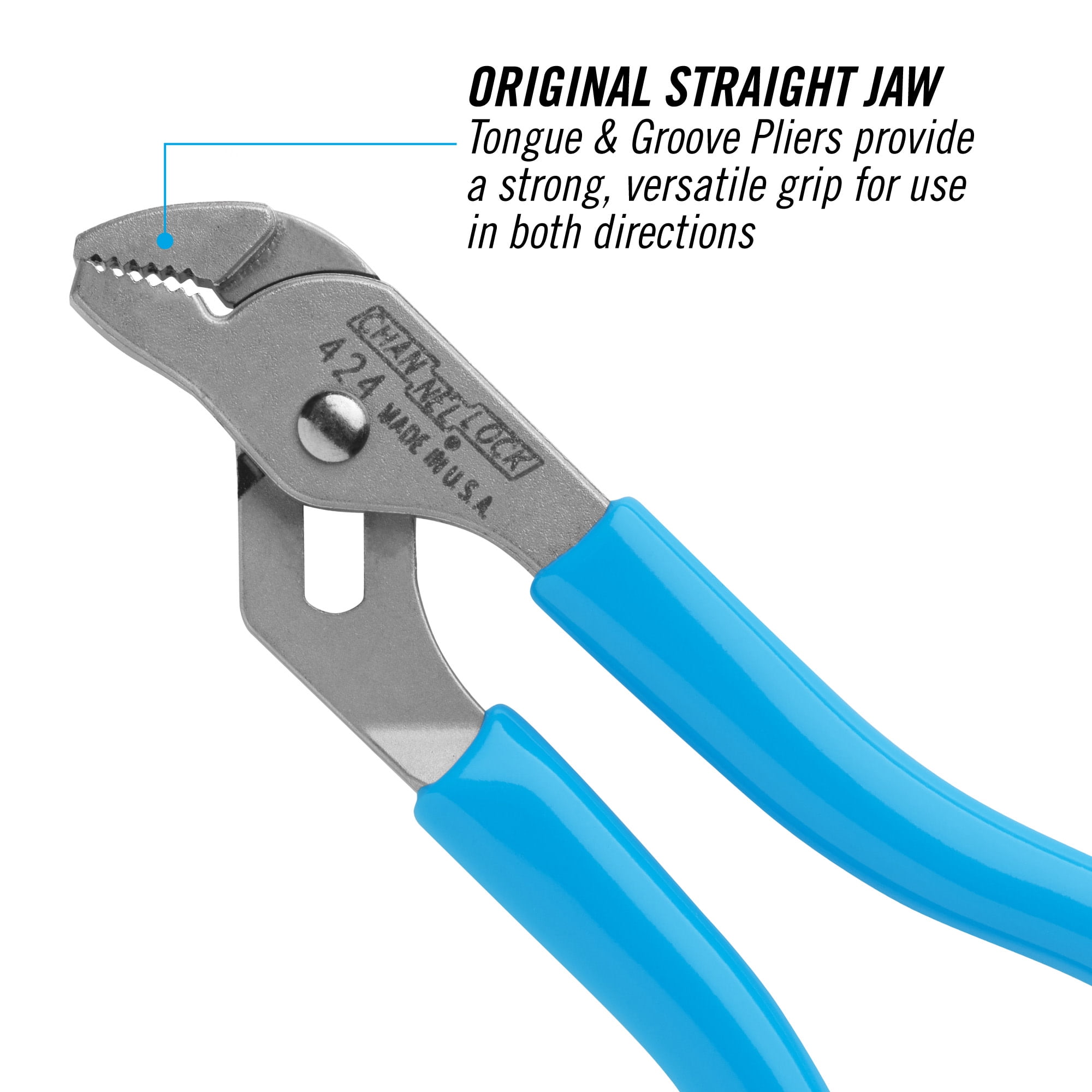 CHANNELLOCK 4.5-inch Straight Jaw Tongue & Groove Pliers, .5-inch Jaw Capacity, Made in USA (424)