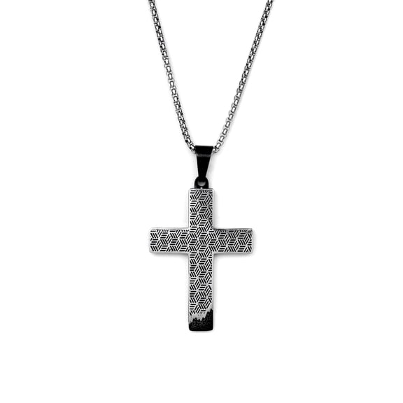 Iron Saints Men Drip Cross Pendant Necklace, Stainless Steel, Steel Drip Pendant Men Jewelry
