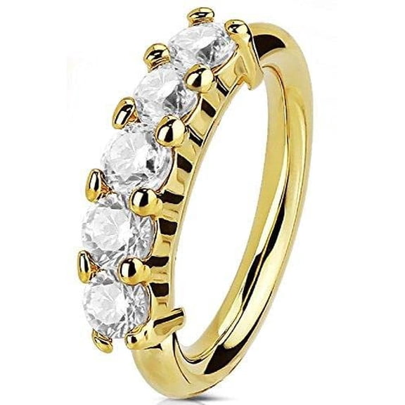 Body Accentz Nose Ring 20g 6mm Stainless Steel Nose Stud Hoop 5 CZ Lined ''L'' Bend