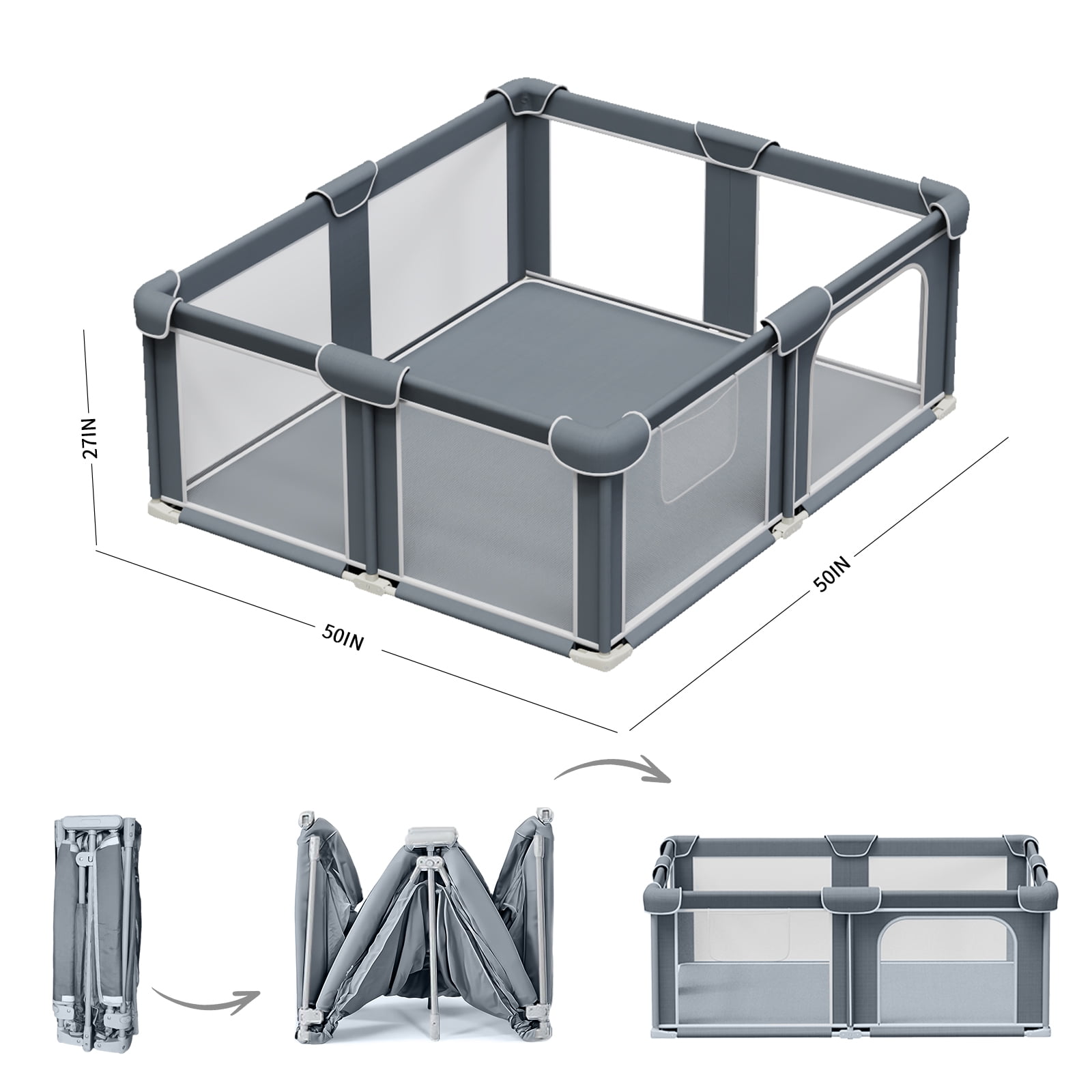 G TALECO GEAR Baby Playpen with Mat, Large Play Yard for Babies and Toddlers, Portable Baby Activity Center for Indoor & Outdoor, Gray (50‘’×50‘’)