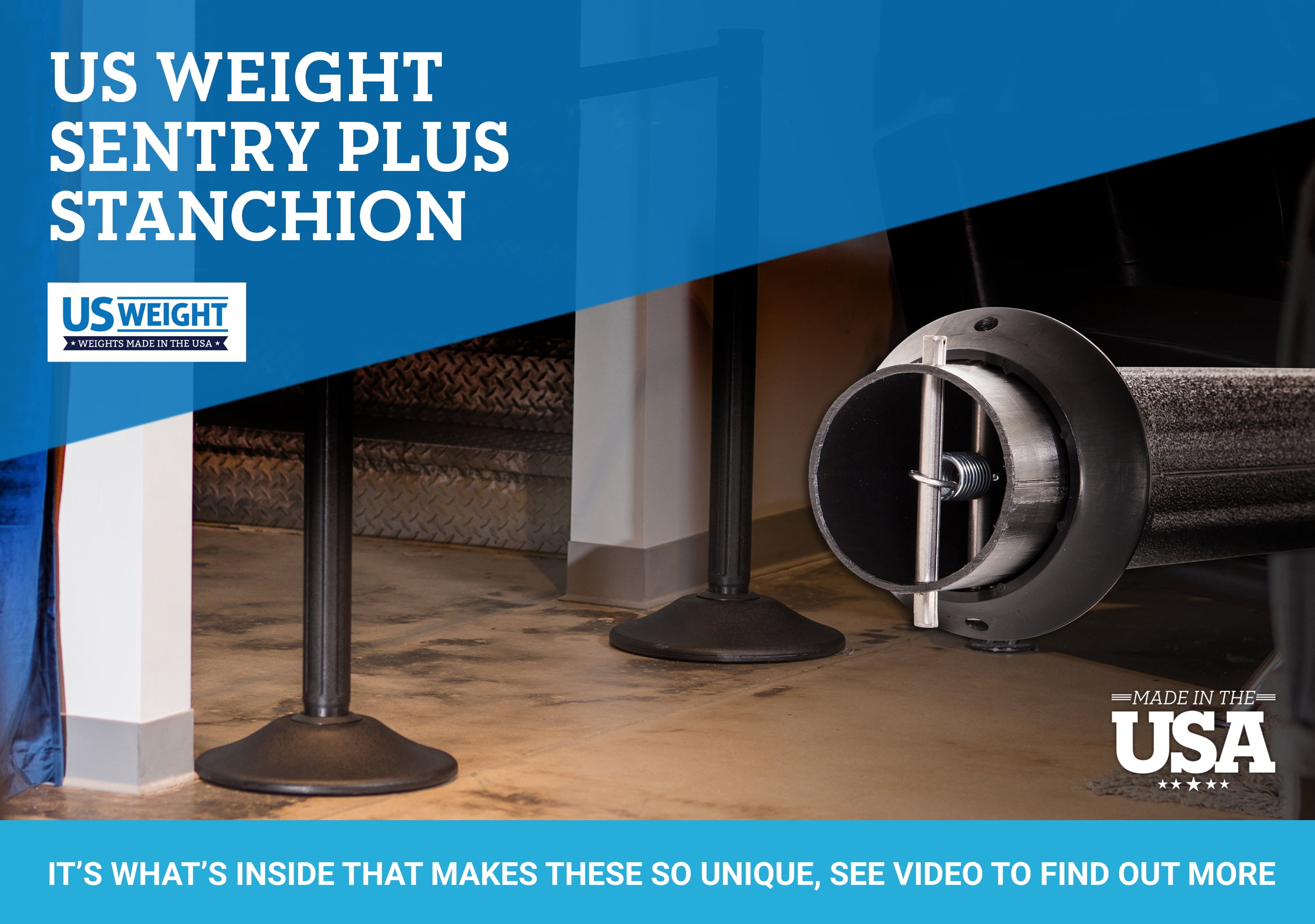 US Weight Sentry QuikSecure Stanchion with 6.5' Black Belt- 6 PK