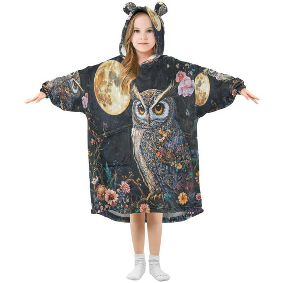 BZSMCE Wearable Blanket Hoodie Fashion Owl under The Moonlight Home Wear