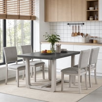 Leovanni Modern 48" 5-Piece Solid Wood Dining Table Set with 4 Upholstered Chairs, Rectangular Kitchen & Dining Room Set, Gray