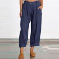 thumbnail image 2 of Wuxian Women'S Capris Pants Casual Summer Solid Color Classic Wide Leg Breathable Comfortable Loose Trousers With Pockets Quickly Dry Baggy Trousers Stylish Joggers,Blue,XXXL, 2 of 7