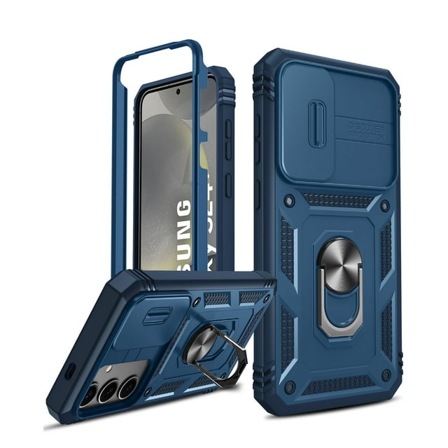 Metal Kickstand Back Cover Cell Phone Case for Samsung Galaxy S24 Plus, Blue