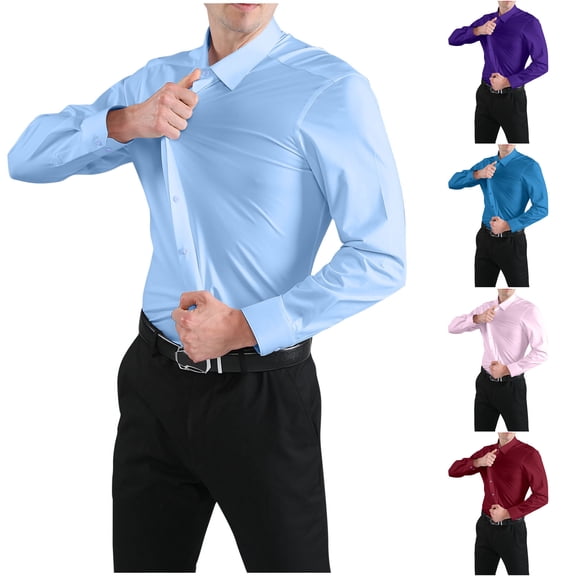 Miluxas Men’s Muscle Fit Dress Shirts Athletic Slim Fit Long Sleeve Stretch Casual Button Down Shirt Wine