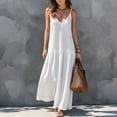 thumbnail image 4 of Sundresses for Women Summer Smocked Cami Maxi Dresses Spaghetti Strap V Neck Flowy Long Beach Vacation Dress, 2XL, 4 of 6