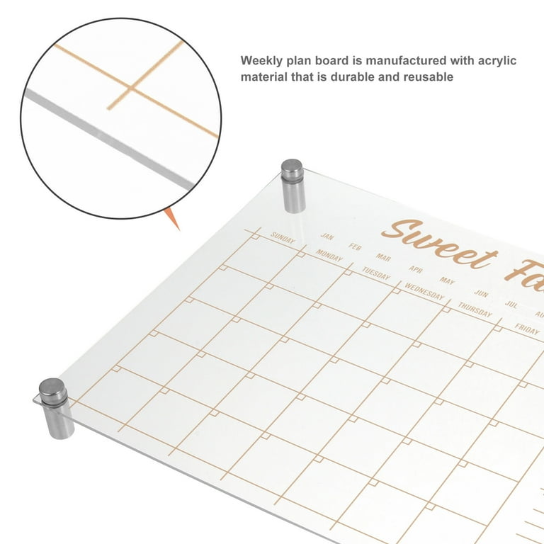 Weekly Planner Board Acrylic Magnetic Calendar for Fridge Digital Glass  Whiteboard Clear Erasable Dry Erase Office - Walmart.com