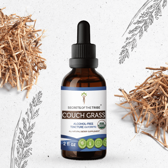 Secrets Of The Tribe Couch Grass Organic Tincture Dietary Supplement, Natural Herbal Extract for Urinary Support, Certified Organic Couch Grass (Elymus repens) Dried Root, Alcohol-Free Extract, 2 oz