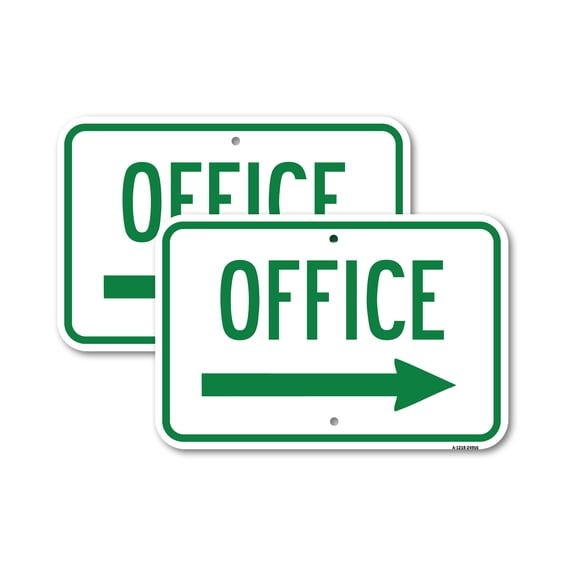 (2 Pack) Office With Right Arrow | 12" X 18" Heavy-Gauge Aluminum Sign | Rust Free Aluminum, Weather Resistant, Waterproof, Fade Resistant, 2 Pre-drilled Holes