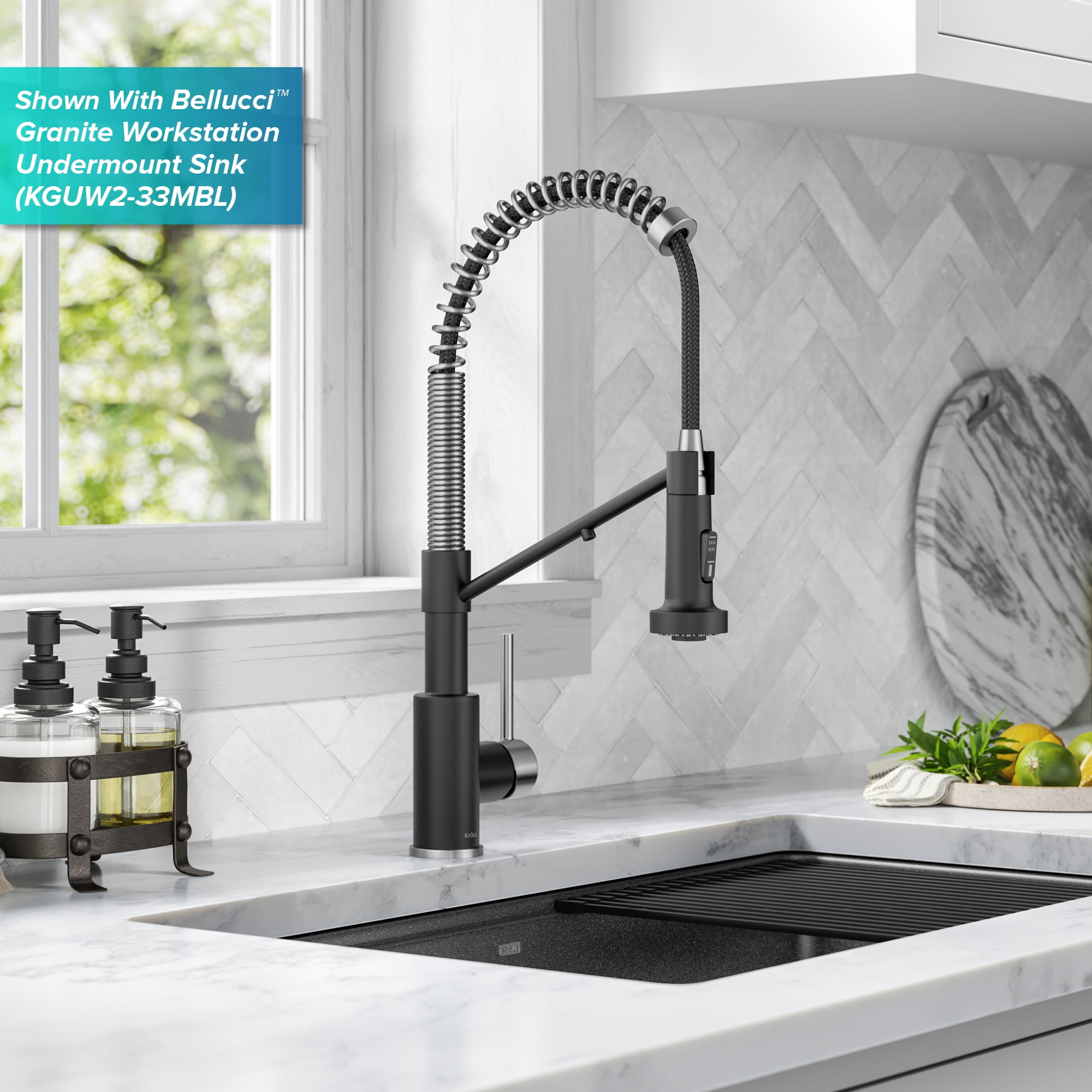 KRAUS Bolden 2-in-1 Commercial Style Pull Down Single Handle Water Filter Kitchen Faucet for Reverse Osmosis or Water Filtration System in Spot-Free Stainless Steel / Matte Black