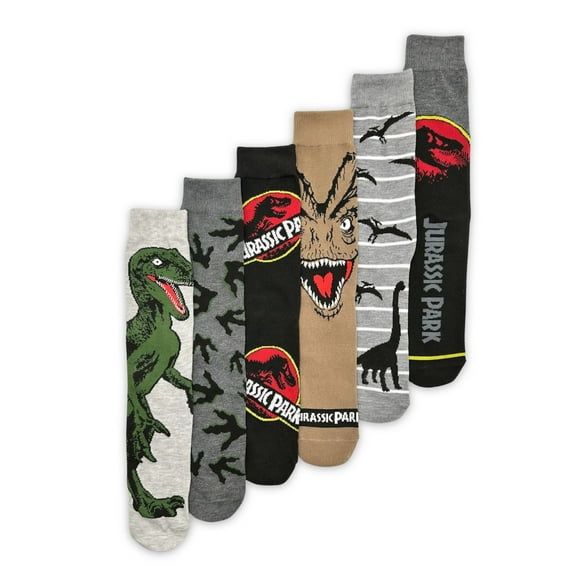 Jurassic Park Men's Casual Crew Socks, 6-Pack, Size 8-12
