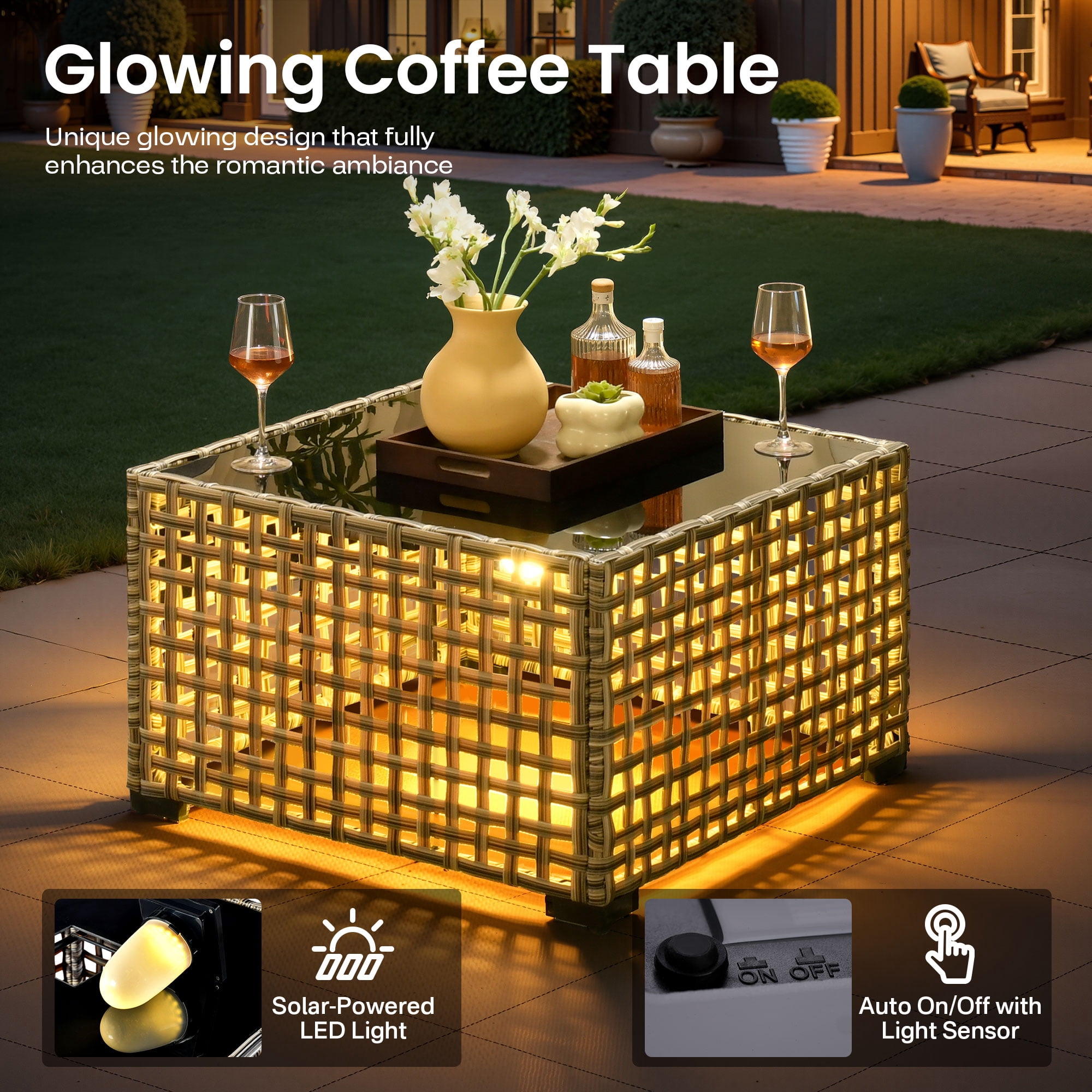 Vcatnet 4 Pieces Patio Outdoor Conversation Set High Back Wicker Rattan Furniture Outdoor Sectionals with Coffee Table, Black