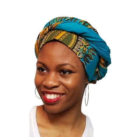 Turquoise African Print Ankara Head wrap, Tie, scarf One (Best Way To Tie A Scarf)