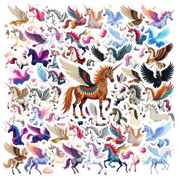 35pcs-50pcs Cute Stickers Unicorn Decals Pegasus Fantasy Creatures Kids Stickers for Luggage Phone Laptop