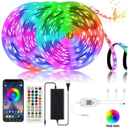 49.2ft Bluetooth LED Strip Lights with 44 Keys Remote Control Ultra-Long RGB Color Changing Rope Lights Wireless Smart App Controlled Bedroom Lights SMD 5050 Flexible Bright Light Strip