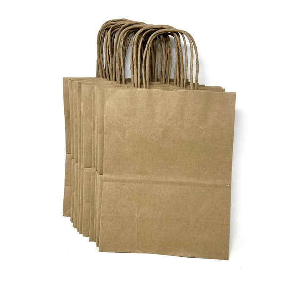 Uline Packaging Brown Paper Bags with Handles, Paper Gift Bags 8x4x10 20 Pack